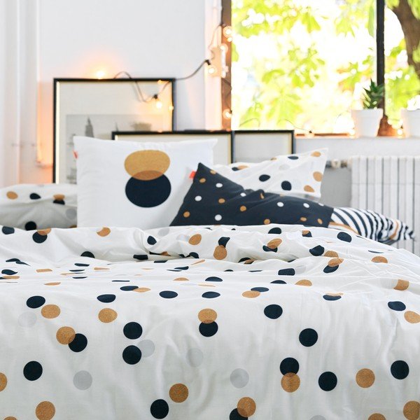 Viengulis antklodės užvalkalas iš medvilnės baltos spalvos 140x200 cm Golden dots – Blanc-image-2