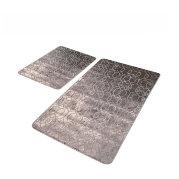 Pilkos spalvos iš velveto vonios kilimėliai 2 vnt. 60x100 cm – Mila Home