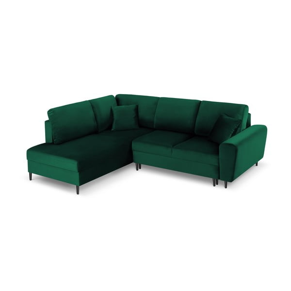 Žalios spalvos iš velveto sulankstoma/su sandėliavimo vieta kampinė sofa (su kairiuoju kampu/„L“ formos) Kyoto – Cosmopolitan Design-image-1