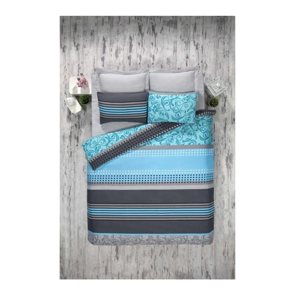 Dvivietės lovos paklodė su medvilninio mišinio paklode Miranda Turquoise, 200 x 220 cm
