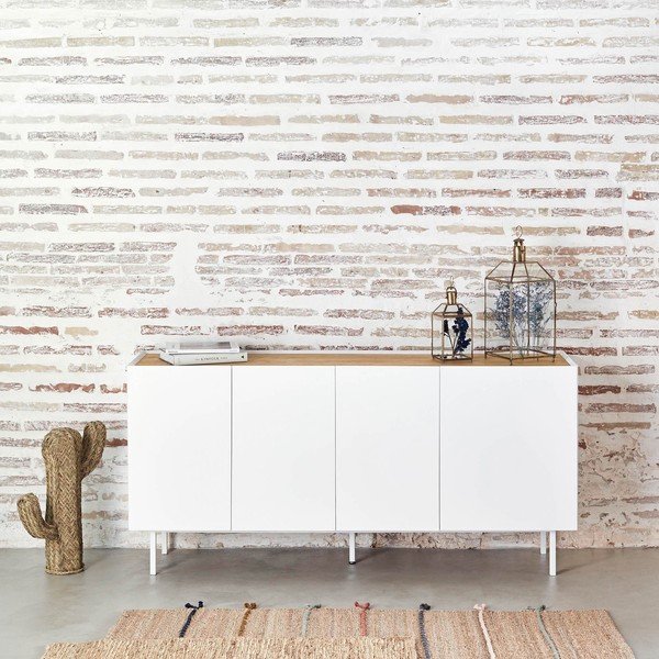 Žema šoninė spintelė baltos spalvos/natūralios spalvos iš ąžuolo 165x78 cm Arista – Teulat-image-1