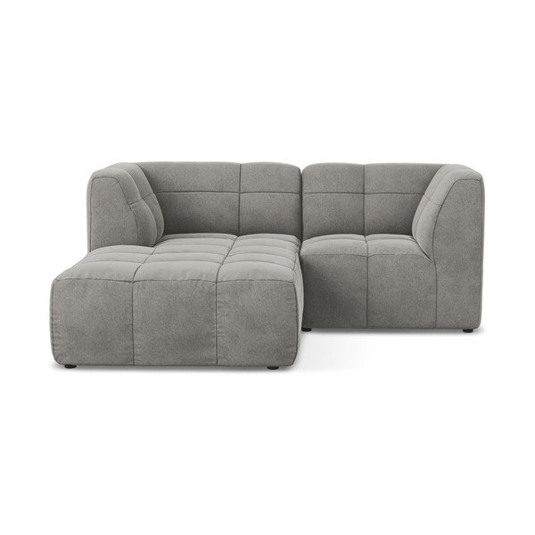 Pilkos spalvos kampinė sofa iš velveto (su kairiuoju kampu/su gultu) Aloha – Makamii