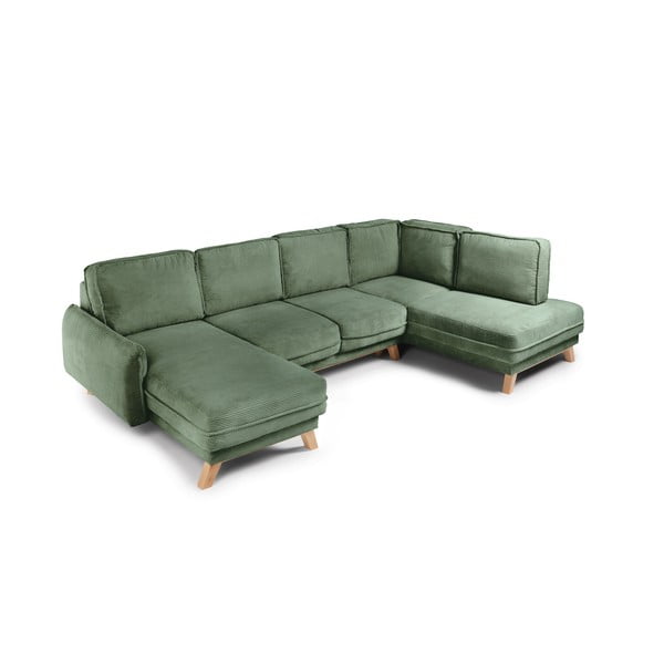Iš kordinio velveto sulankstoma kampinė sofa šviesiai žalios spalvos (su dešiniuoju kampu/„U“ formos) Tori – Bonami Selection-image-2