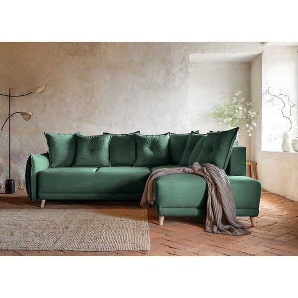 Sulankstoma kampinė sofa iš kordinio velveto žalios spalvos (su dešiniuoju kampu) Lazy Lukka – Miuform-image-1