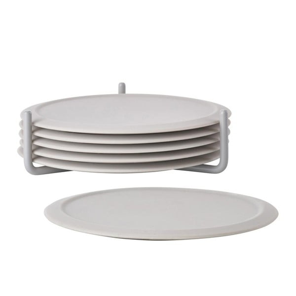 6 šviesiai pilkų padėkliukų puodeliams rinkinys su stovu Zone Singles-image-2