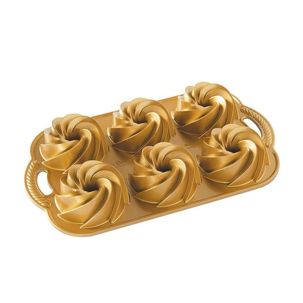 Auksinės spalvos mini pyragaičių kepimo forma Nordic Ware Mini Rondo, 950 ml