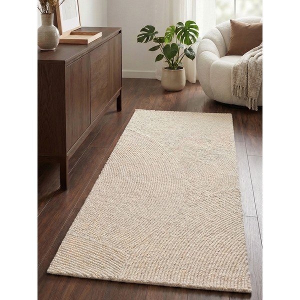Rankų darbo šviesios natūralios spalvos iš vilnos kilimas 80x300 cm Calmio – Hanse Home-image-1