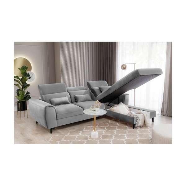 Pilkos spalvos iš velveto sulankstoma/su sandėliavimo vieta kampinė sofa (su dešiniuoju kampu/su gultu) Foble – ELTAP-image-4