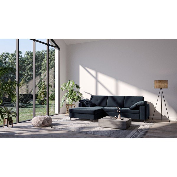 Tamsiai mėlyna aksominė sofa Ghado Moor, kairysis kampas-image-1