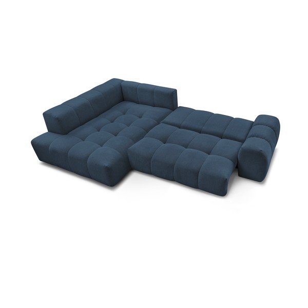 Tamsiai mėlynos spalvos iš šenilinio audinio sulankstoma/su sandėliavimo vieta kampinė sofa (su kairiuoju kampu/„L“ formos) Everest – Bobochic Paris-image-4