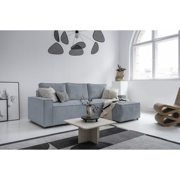 Iš kordinio velveto sulankstoma kampinė sofa šviesiai pilkos spalvos (kintama) Brave Dave – Miuform-image-2