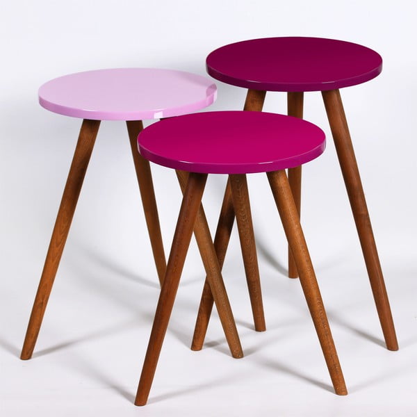 3 "Kate Louise" apvalių staliukų rinkinys (violetinės, rožinės spalvos)