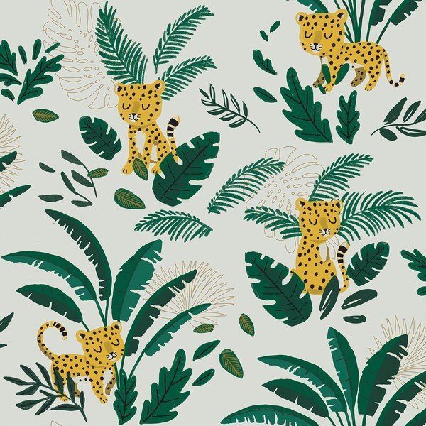 Vaikiški tapetai 10 m x 50 cm Cheetah & Tropical Leaves – Lilipinso