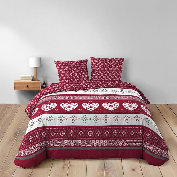 Iš medvilnės dvigulė/itin ilga patalynė raudonos spalvos 240x220 cm Alpage – douceur d'intérieur-image-1