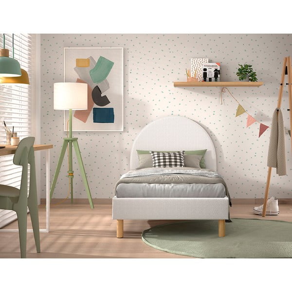 Viengulė audiniu dengta lova baltos spalvos su lovos grotelėmis 90x200 cm MOON – Vipack-image-3
