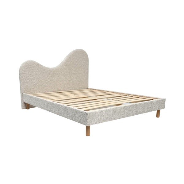 Smėlio spalvos iš audinio dvigulė lova audiniu dengta su lovos grotelėmis 160x200 cm Celina – Bobochic Paris