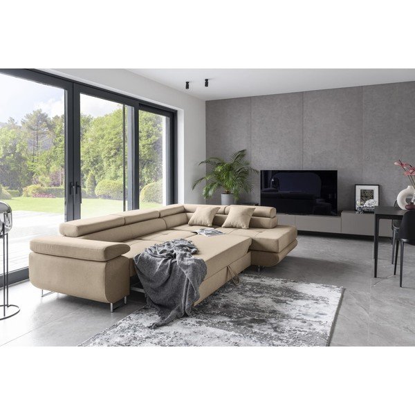 Smėlio spalvos sulankstoma/su sandėliavimo vieta kampinė sofa (su dešiniuoju kampu/„L“ formos) Anton – ELTAP-image-3