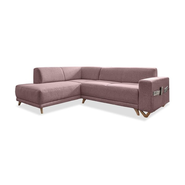 Rožinės spalvos sulankstoma/su sandėliavimo vieta kampinė sofa (su kairiuoju kampu/„L“ formos) Classy Sophie – Miuform