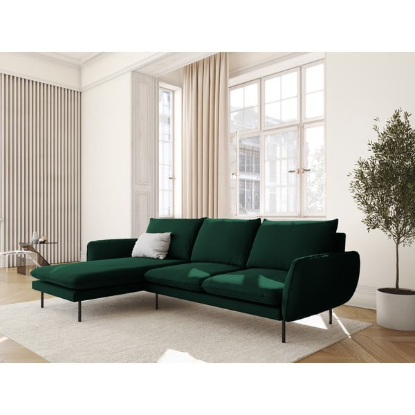 Tamsiai žalia aksominė kampinė sofa (kairysis kampas) Vienna - Cosmopolitan Design-image-1