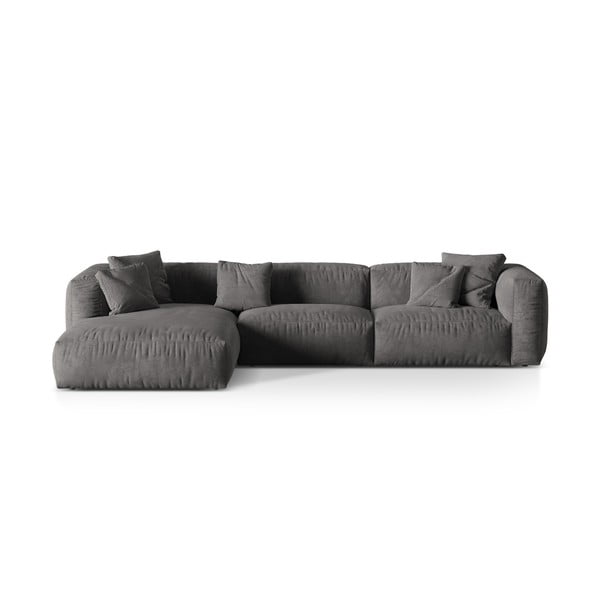 Pilkos spalvos iš velveto modulinė kampinė sofa (su kairiuoju kampu/su gultu) Martina – Micadoni 