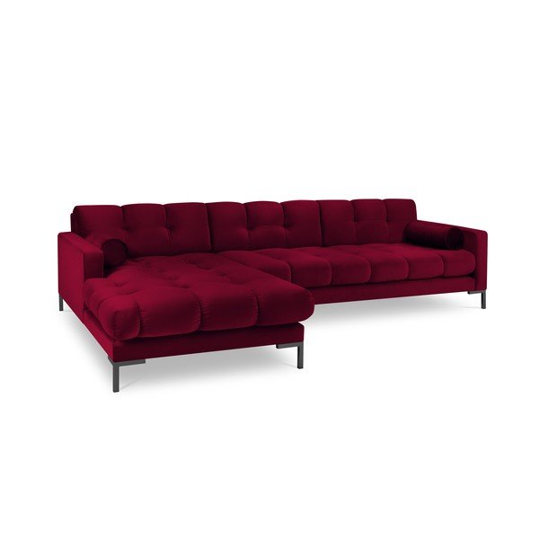 Raudona aksominė kampinė sofa Cosmopolitan Design Bali, kampas kairėje-image-3