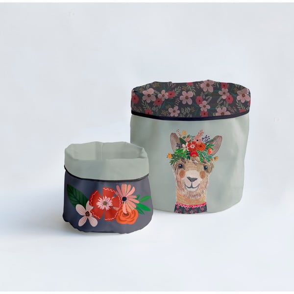 2 audinių krepšeliai, komplektas iš 2 dalių Floral Llama - Little Nice Things