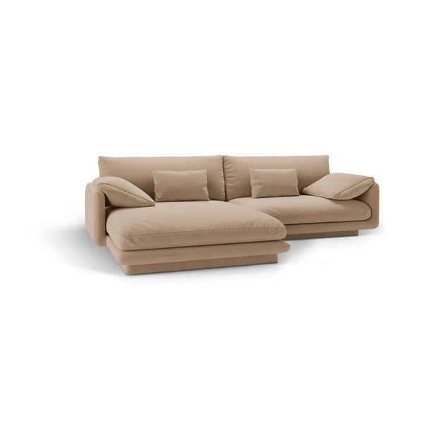 Iš velveto kampinė sofa smėlio spalvos (su kairiuoju kampu/su gultu) Torino – Micadoni -image-2