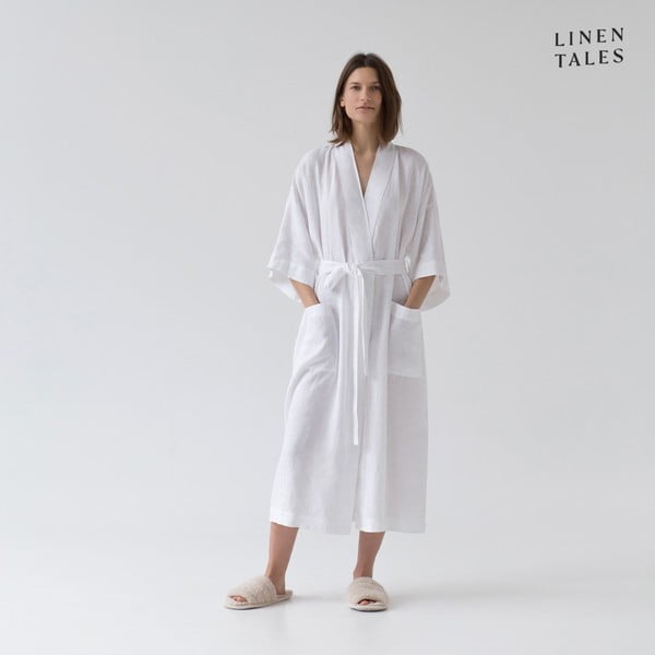 Baltas lininis chalatas L/XL dydžio Summer - Linen Tales