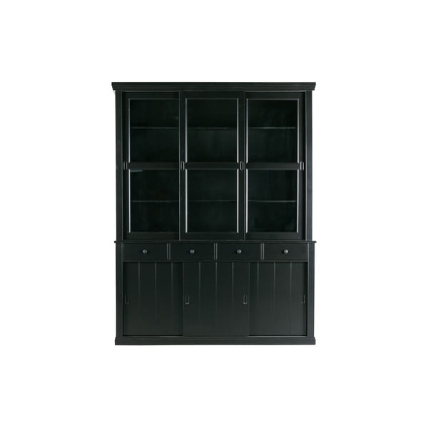 Vitrina juodos spalvos su stumdomomis durimis iš pušies masyvo 166x214 cm Lagos – WOOOD