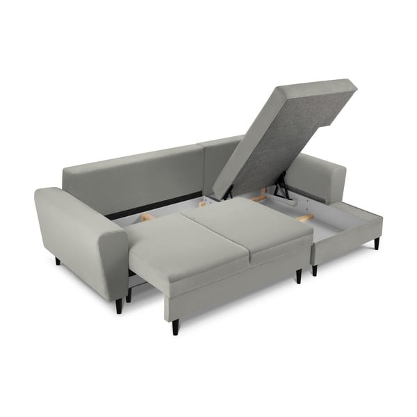 Šviesiai pilkos spalvos iš kordinio velveto sulankstoma/su sandėliavimo vieta kampinė sofa (su dešiniuoju kampu/su gultu) Kyoto – Cosmopolitan Design-image-3
