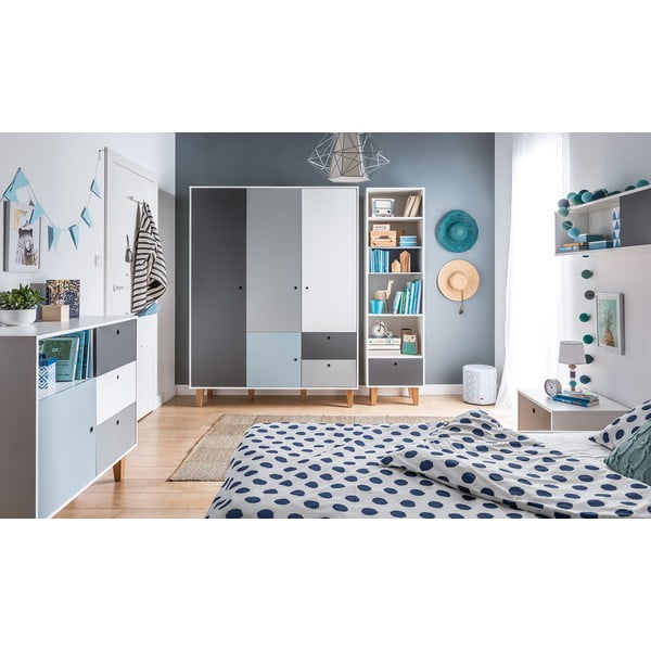 Baltos ir pilkos spalvos komoda su mėlynomis detalėmis Vox Concept-image-1