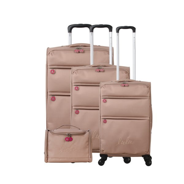 3 smėlio spalvos bagažo ant 4 ratukų ir kosmetinės rinkinys Lulucastagnette Bella