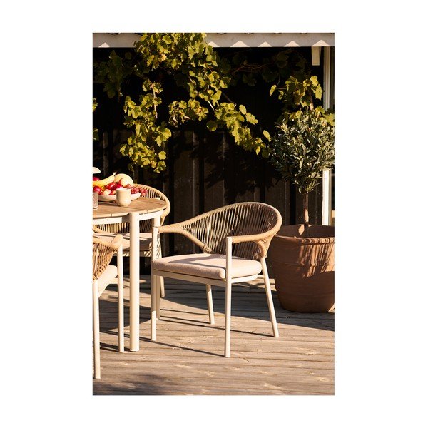 Smėlio spalvos metalinė/paminkštinto audinio sodo kėdė Abela – House Nordic-image-1