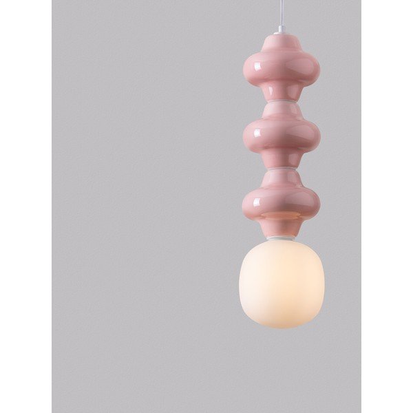 Baltos spalvos/šviesiai rožinės spalvos iš keramikos kabantis šviestuvas ø 18 cm su stiklo gaubtu Clio – Nova Luce-image-1