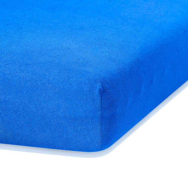 Mėlyna elastinga paklodė dvigulei lovai AmeliaHome Ruby Siesta, 180/200 x 200 cm-image-1
