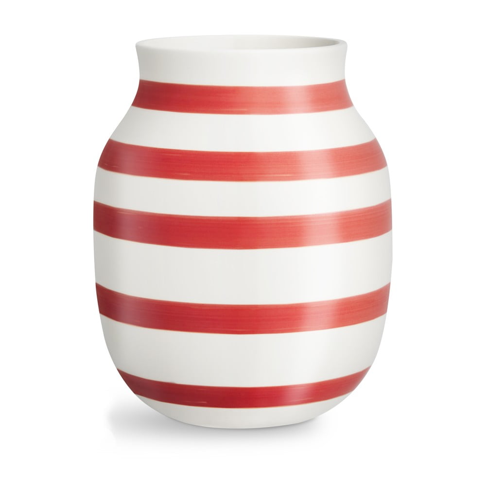 Balta ir raudona dryžuota keraminė vaza Kähler Design Omaggio, aukštis 20,5 cm