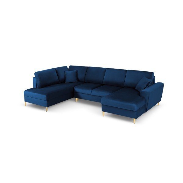Mėlynos spalvos iš velveto sulankstoma/su sandėliavimo vieta kampinė sofa (su kairiuoju kampu/„U“ formos) Kyoto – Cosmopolitan Design-image-1