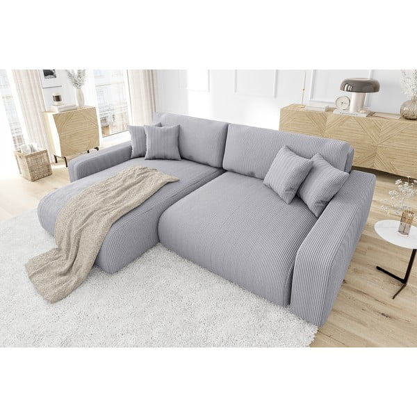 Iš kordinio velveto sulankstoma kampinė sofa šviesiai pilkos spalvos (kintama) Sara – Ropez-image-1