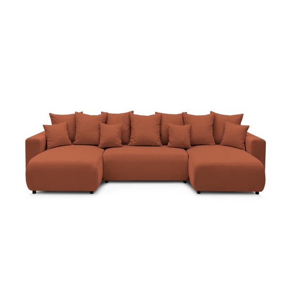 Terakotos raudonos spalvos velvetinė U formos sofa-lova Bobochic Paris Envy