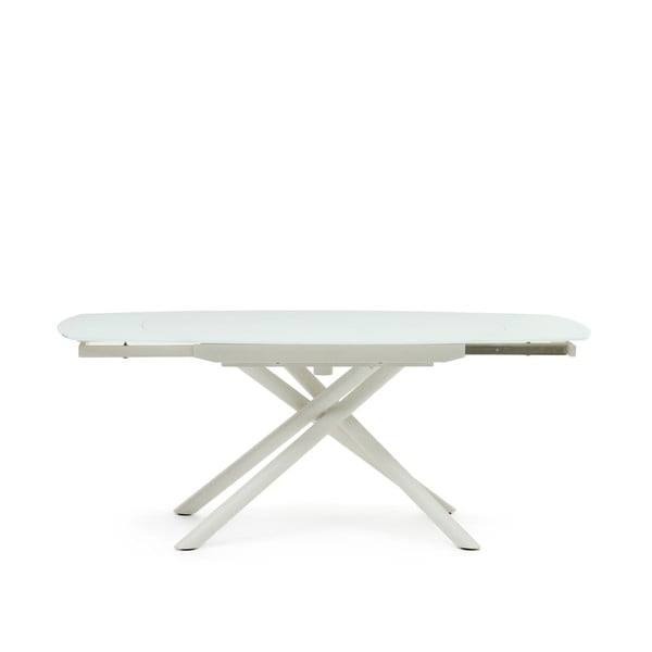 Prailginamas valgomojo stalas baltos spalvos su stikliniu stalviršiu 100x130 cm Yodalia – Kave Home-image-3