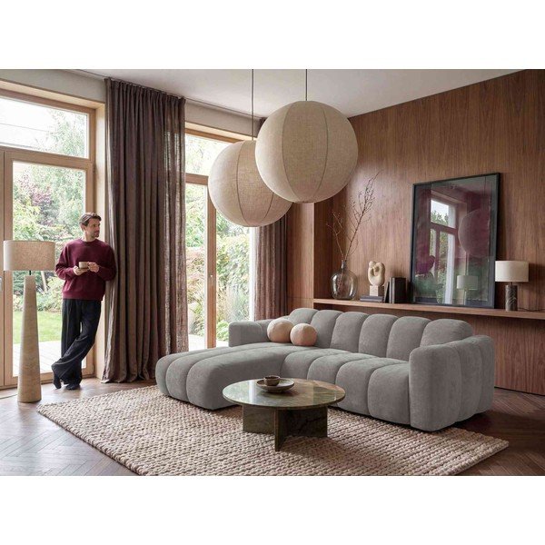 Pilkos spalvos sulankstoma kampinė sofa iš šenilinio audinio (su kairiuoju kampu) Michell – Miuform-image-1