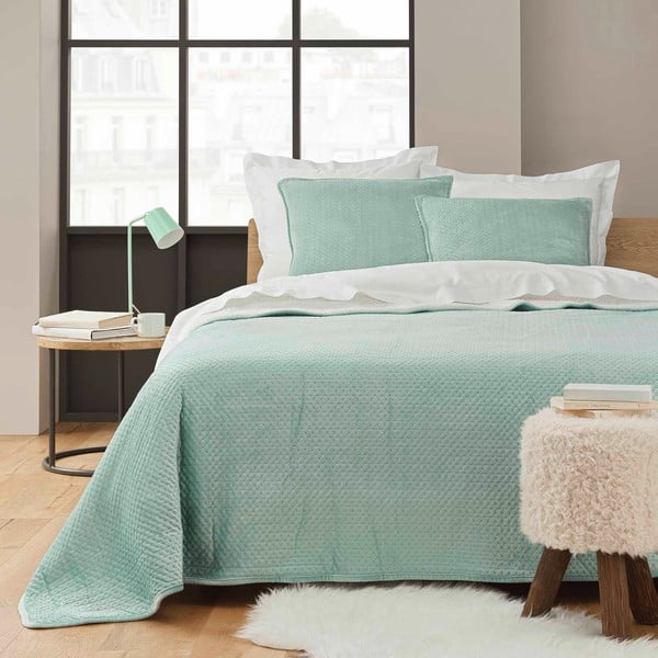 Iš sherpa vilnos dygsniuotas lovatiesės ir pagalvės užvalkalų rinkinys žalios spalvos 240x220 cm Mylene – douceur d'intérieur