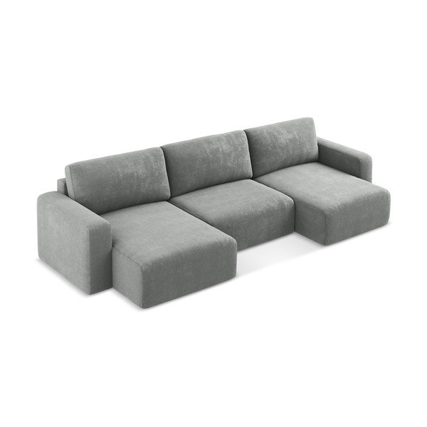 Pilkos spalvos sulankstoma/su sandėliavimo vieta kampinė sofa iš šenilinio audinio („U“ formos) Kona – Makamii-image-3