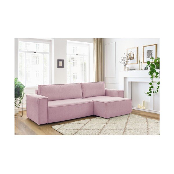 Sulankstoma kampinė sofa rožinės spalvos iš kordinio velveto (kintama) Nihad – Bobochic Paris-image-3