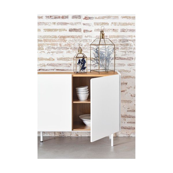 Žema šoninė spintelė baltos spalvos/natūralios spalvos iš ąžuolo 165x78 cm Arista – Teulat-image-3