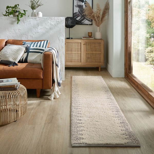 Rankų darbo iš vilnos mišinio kilimas kreminės spalvos 60x230 cm Minerals Border – Flair Rugs-image-1