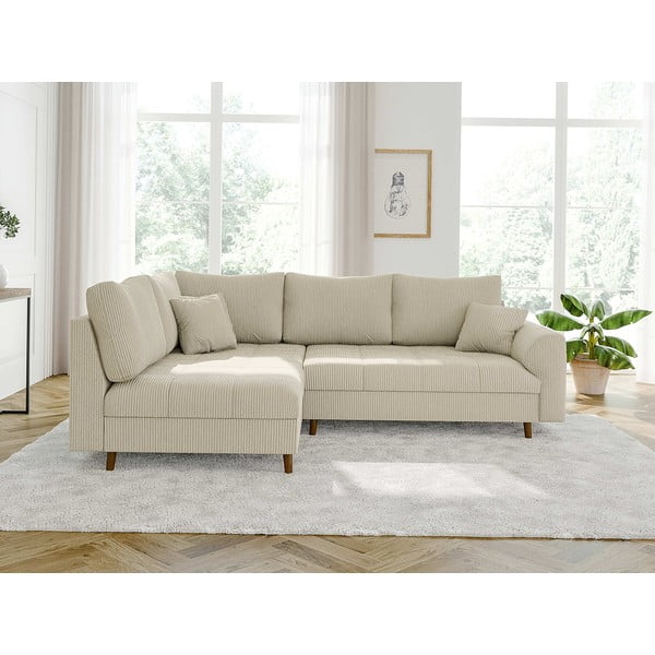 Smėlio spalvos iš kordinio velveto kampinė sofa (su kairiuoju kampu/„L“ formos) Ariella – Ropez-image-1