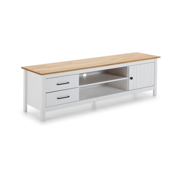 Iš pušies masyvo TV spintelė baltos spalvos 158x47 cm Miranda – Marckeric-image-2