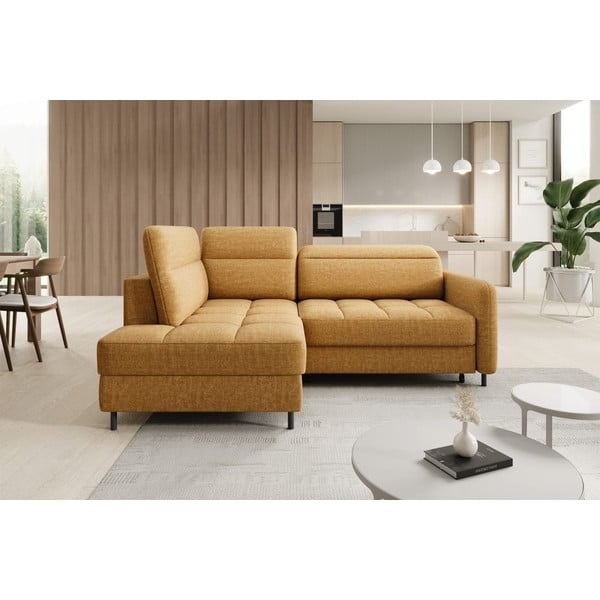 Geltonos spalvos iš velveto sulankstoma/su sandėliavimo vieta kampinė sofa (su kairiuoju kampu/„L“ formos) Barea – ELTAP-image-3