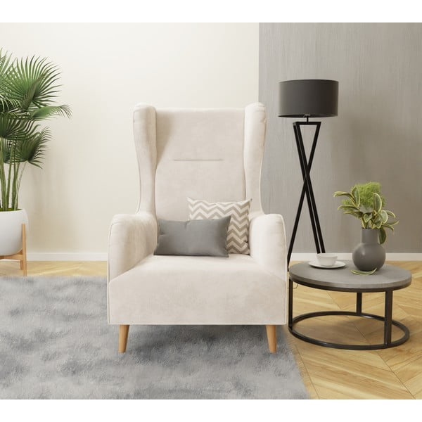 Krėslas kreminės spalvos su atlošu iš velveto Carole – Ropez-image-4